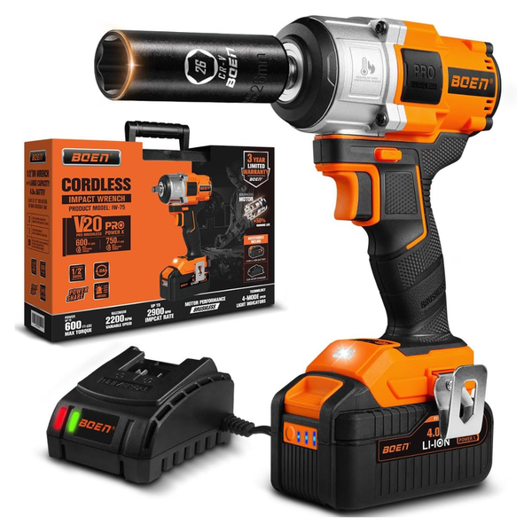 Boen 1/2" 600Ft-LBS Brushless Cordless Impact Wrench Torque Gun