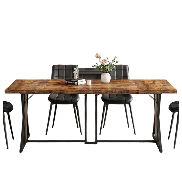 70.9" Wooden Rectangle Dining Room Table With Sturdy Metal Frame