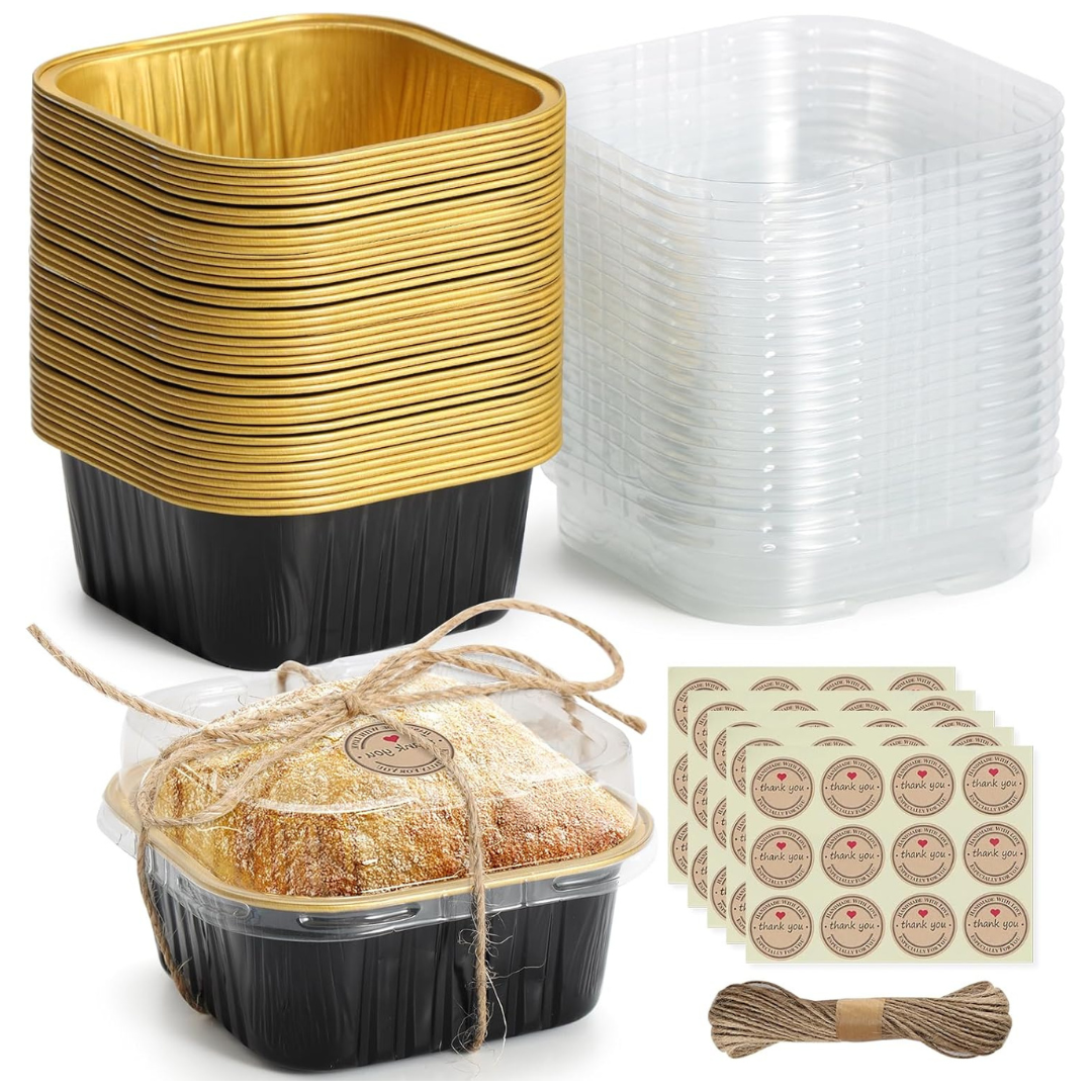 50-Pack Mini Square Aluminum Foil Baking Cups With Lids