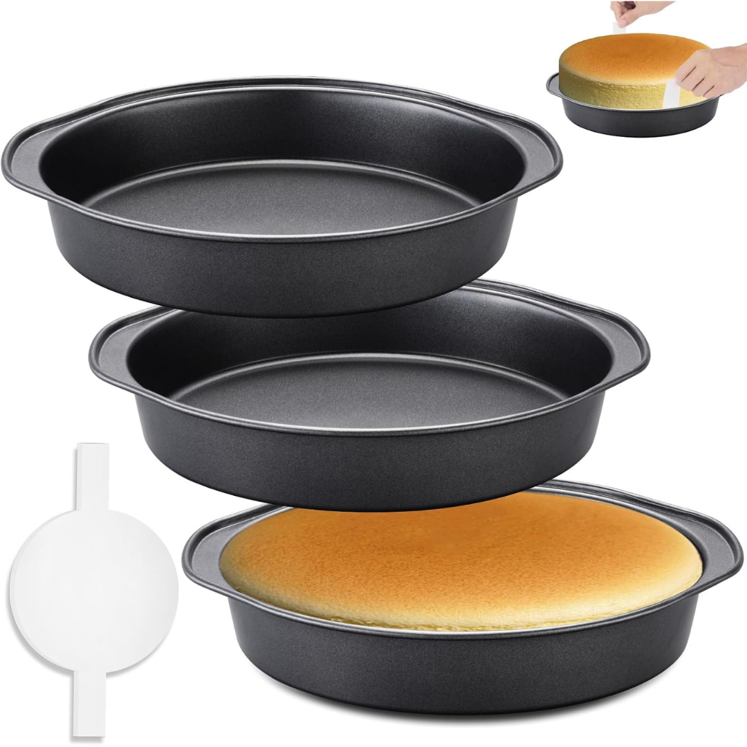 3-Piece 8" Carbon Steel Round Cake Pans W/ 100 Piece Parchment Paper