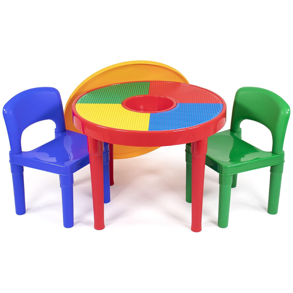 2-in-1 Humble Crew Kids Building Blocks Activity Table and 2 Chairs Set