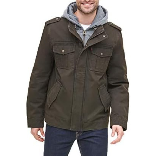 Levi's Men's Washed Cotton Hooded Military Jacket