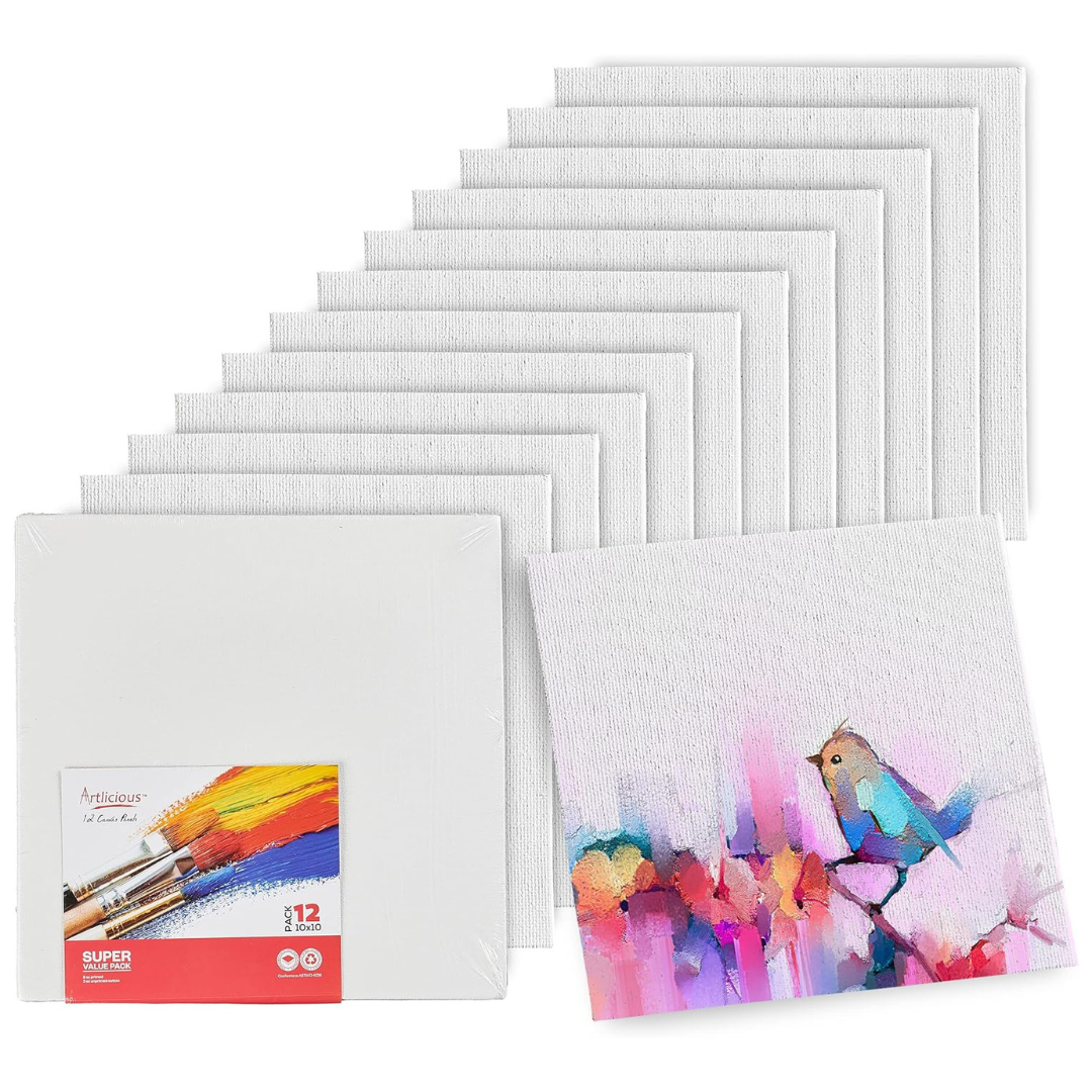 12-Pack 10"x10" Artlicious Blank Canvas Boards for Painting (White)