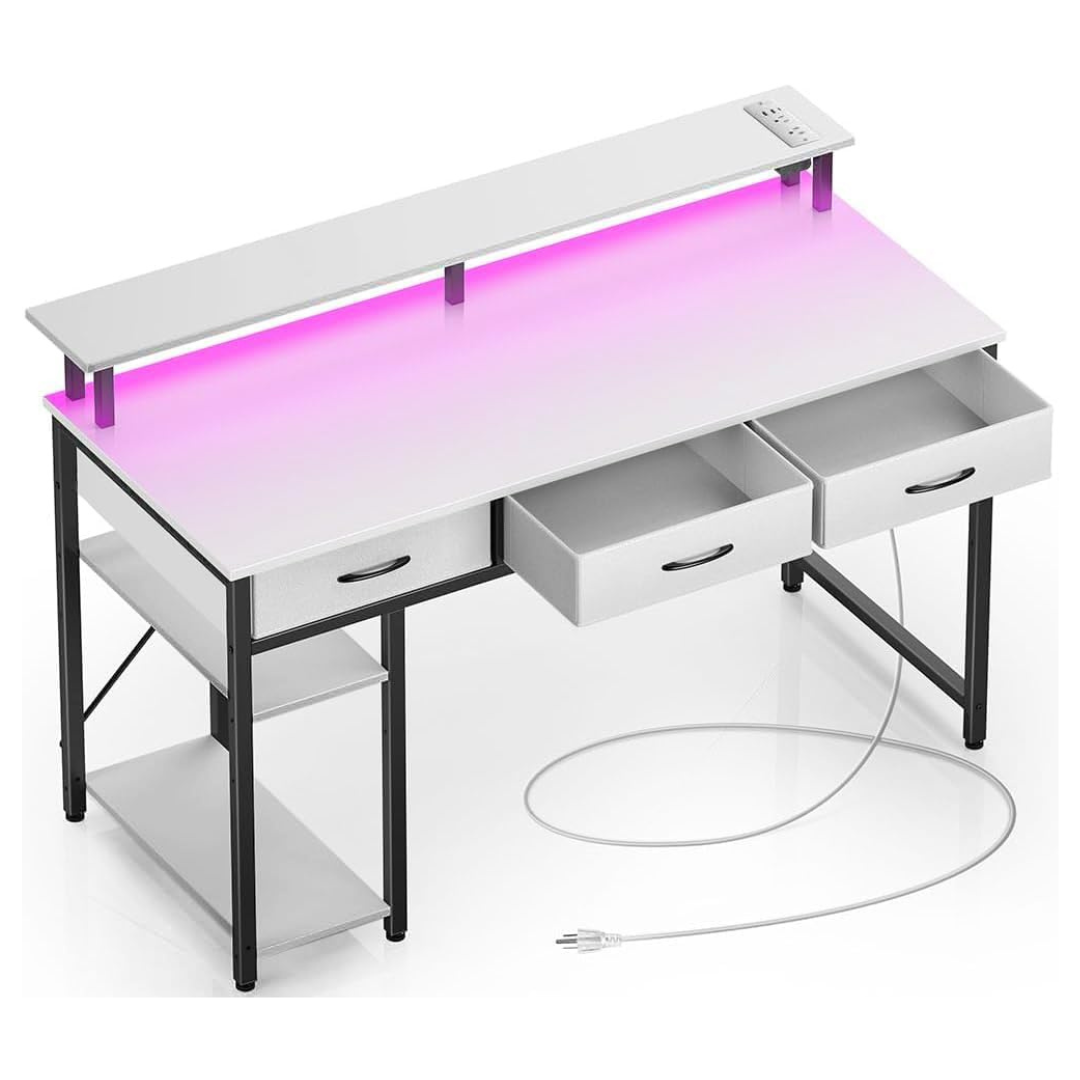 47" Drawers & Storage Shelves Office Desk with LED Light