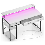 47" Drawers & Storage Shelves Office Desk with LED Light