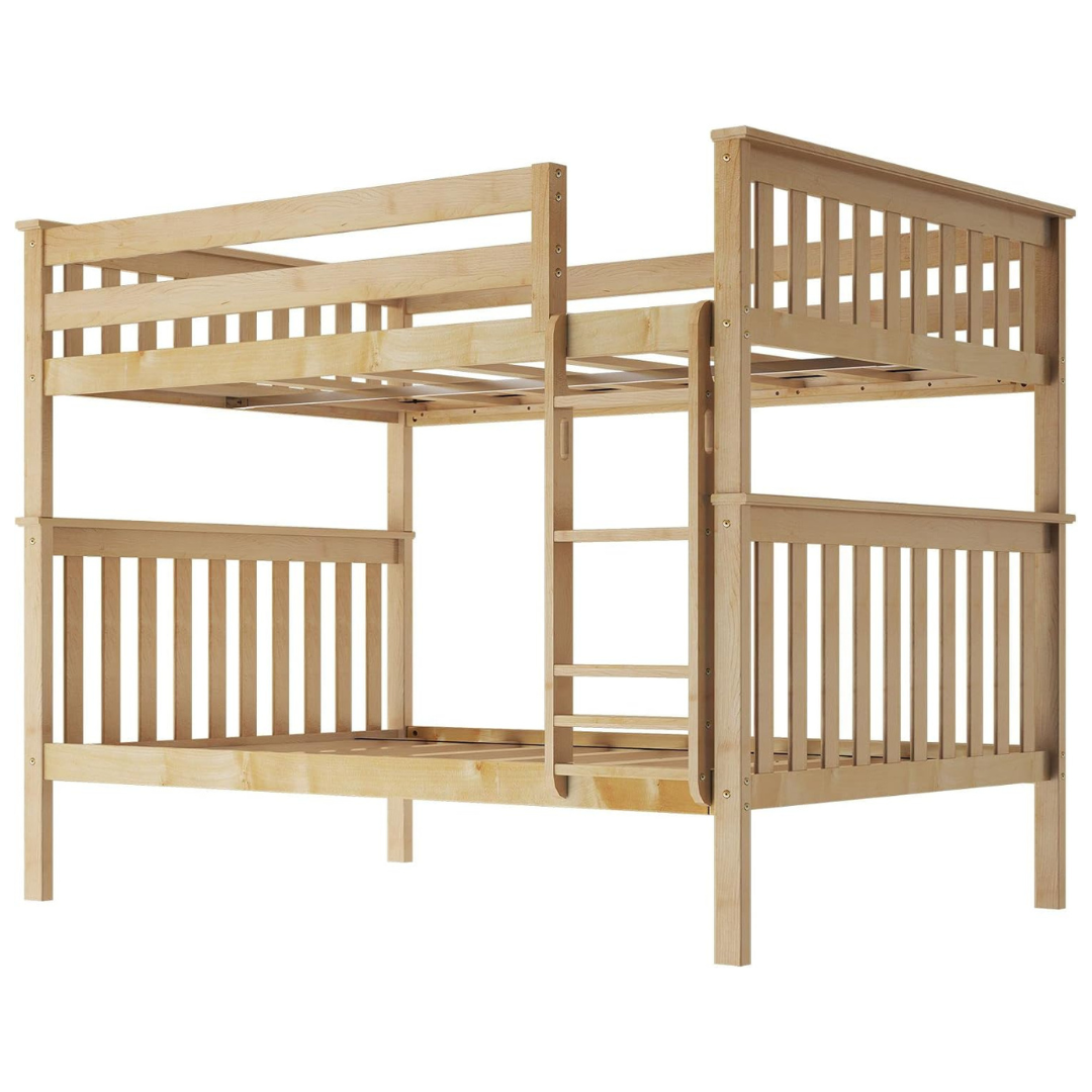 Max & Lily Full Over Full Bunk Solid Wood Platform Bed Frame With Ladder