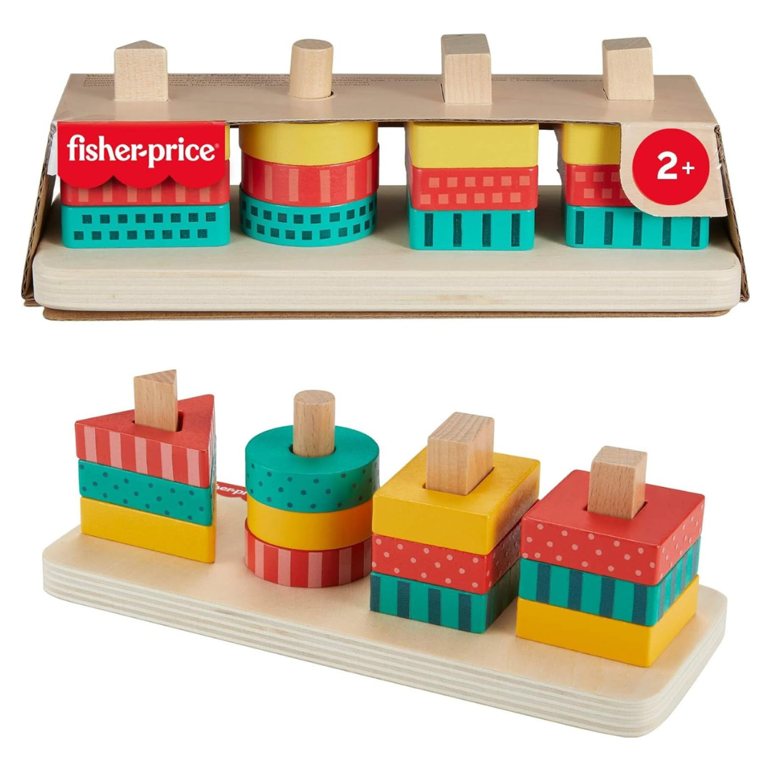 13-Piece Fisher-Price Kids Wood Toddler Toy Shape Stacker