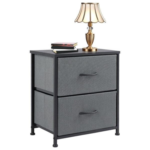 20" Wooden Top Fabric Nightstand With 2 Storage Drawers