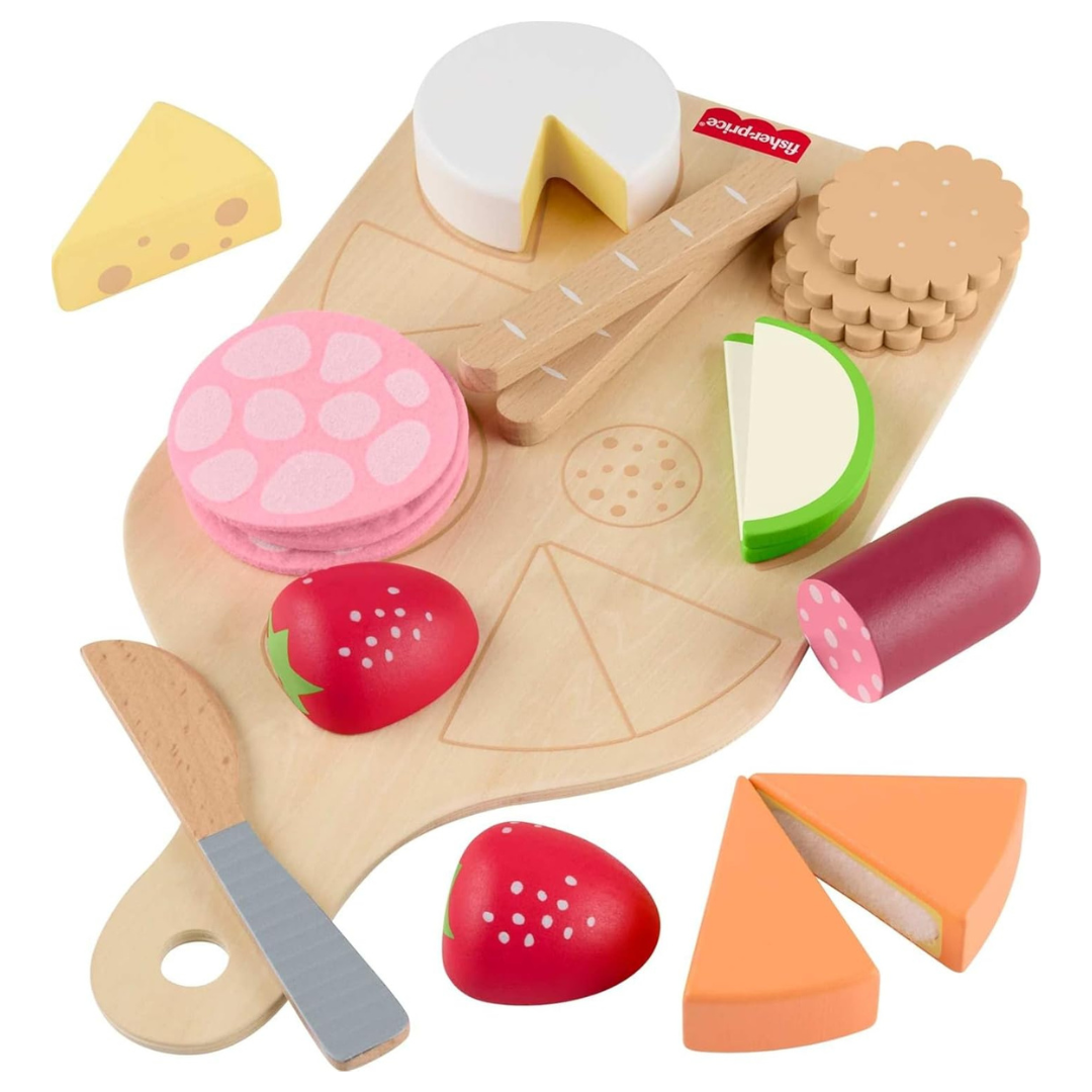 19-Piece Fisher-Price Wood Pretend Play Charcuterie Board Set