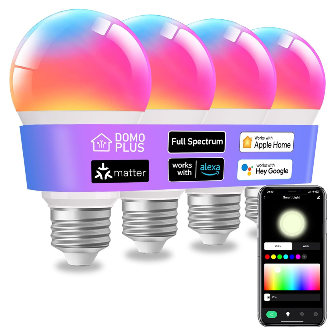 4-Pack DomoPlus A19 WiFi Smart LED Bulbs