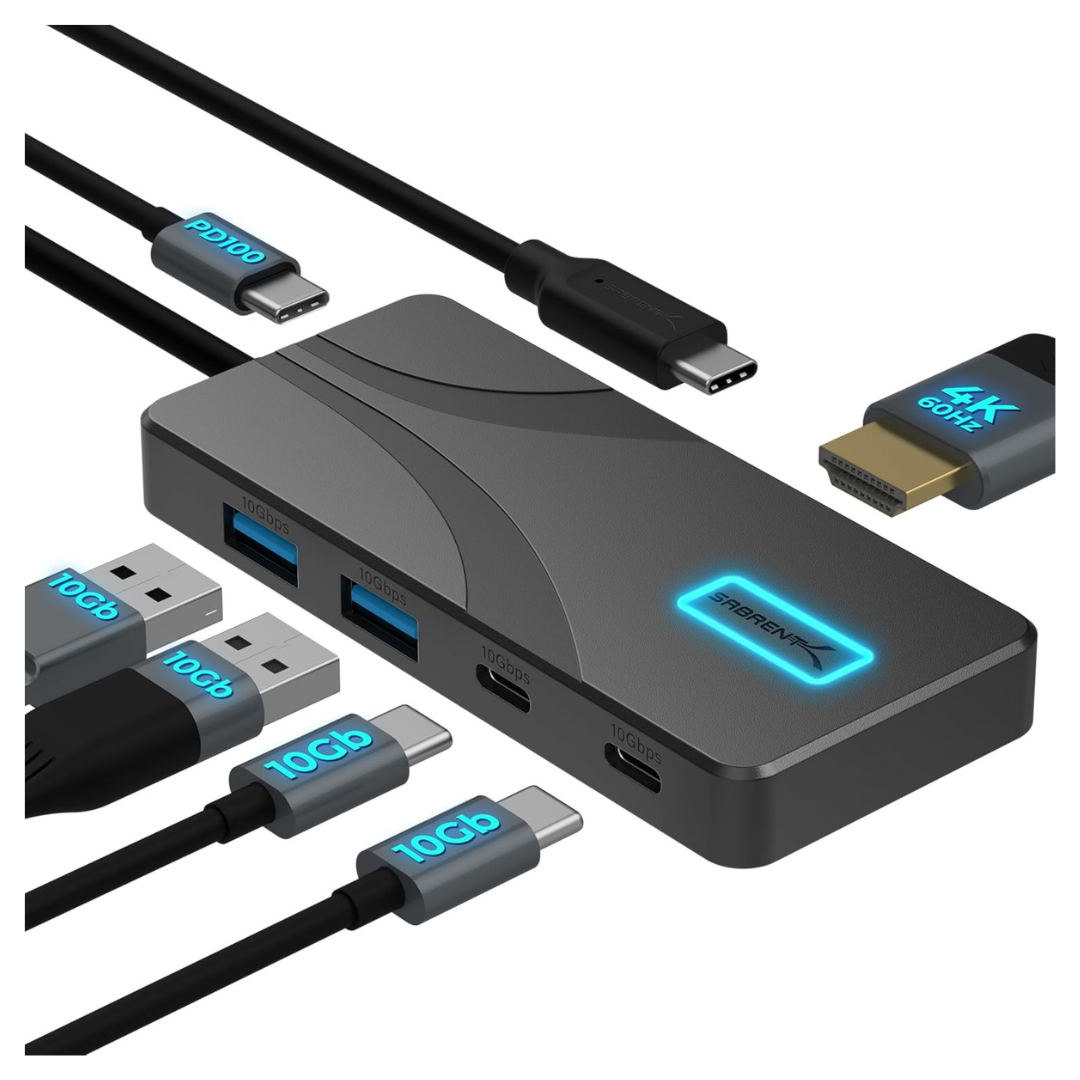 5-Port Sabrent 10Gbps USB Type-C Hub W/ 100W PD & 4K@60Hz