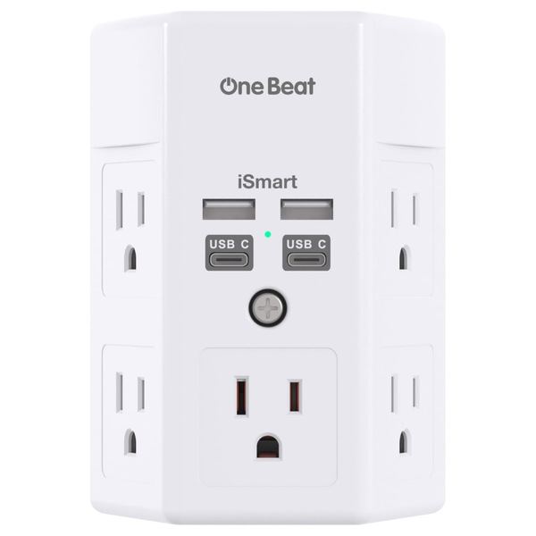 One Beat 3-Prong Wall Outlet Surge Protector (5x AC & 4x USB)
