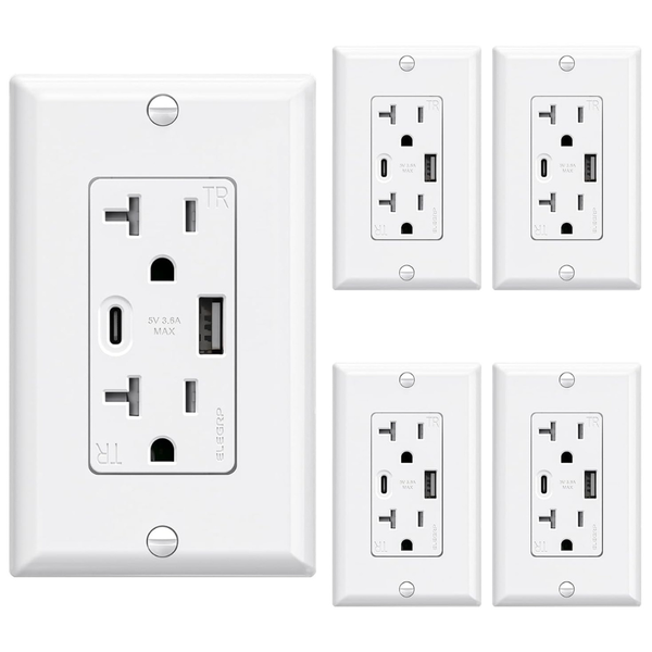 5-Pack Elegrp 20 Amp USB Wall Outlet With USB-C & USB-A Ports