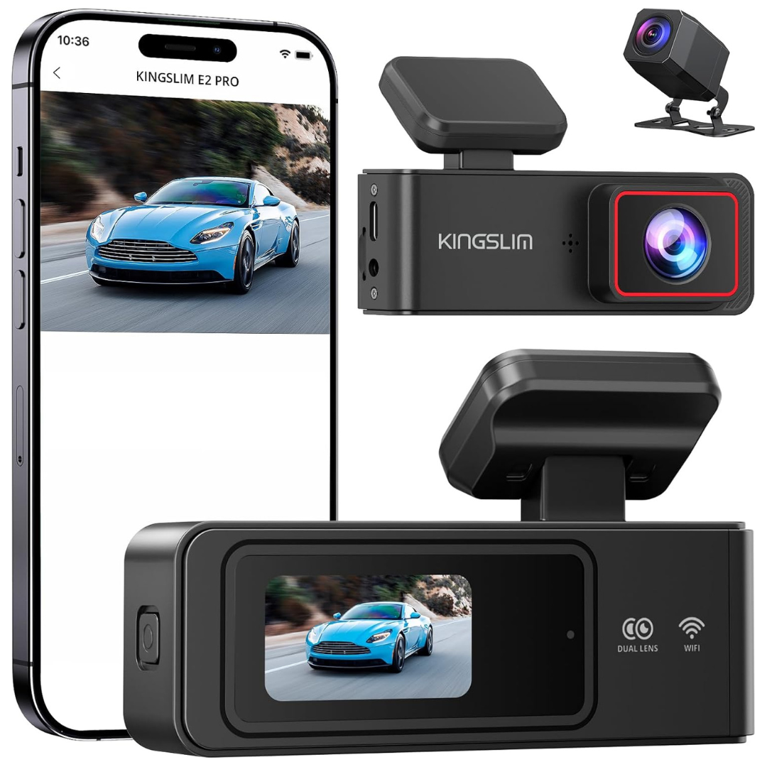 Wireless WiFi 2K Front & Rear Dash Cam with 64GB SD Card