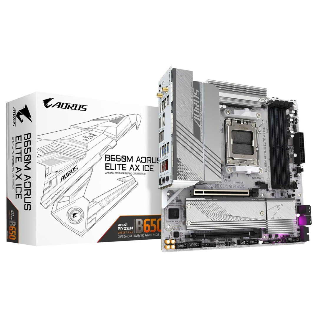 GIGABYTE B650M AORUS Elite AX ICE AM5 Micro ATX Motherboard
