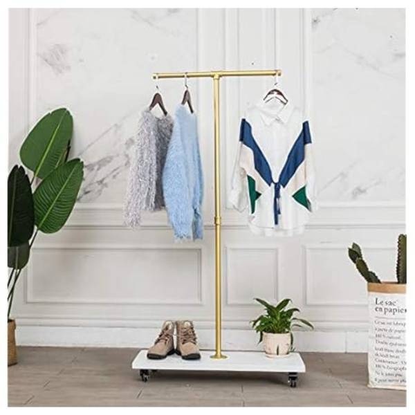 Tianman 59" Gold Industrial Pipe Coat Hanger Stand