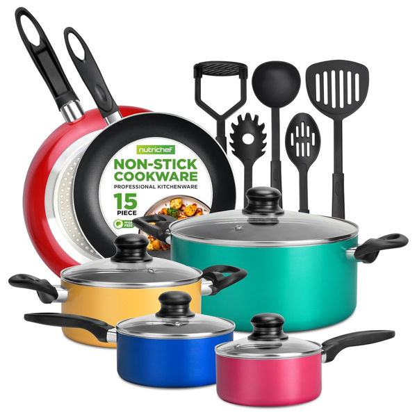 15-Piece NutriChef Non-Stick Kitchen Cookware Set With Saucepot
