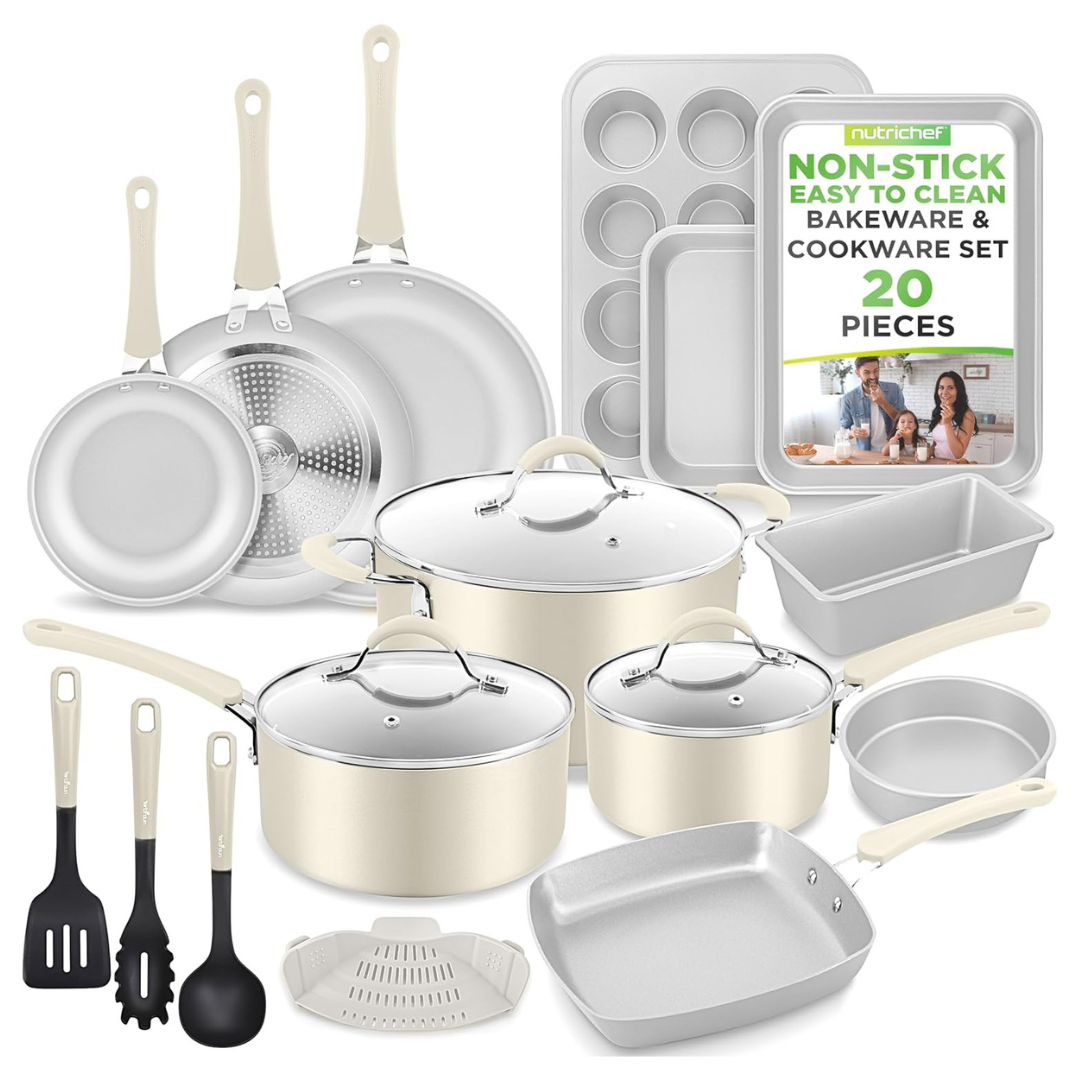 NutriChef 20-Piece Non-Stick Bakeware And Cookware Set