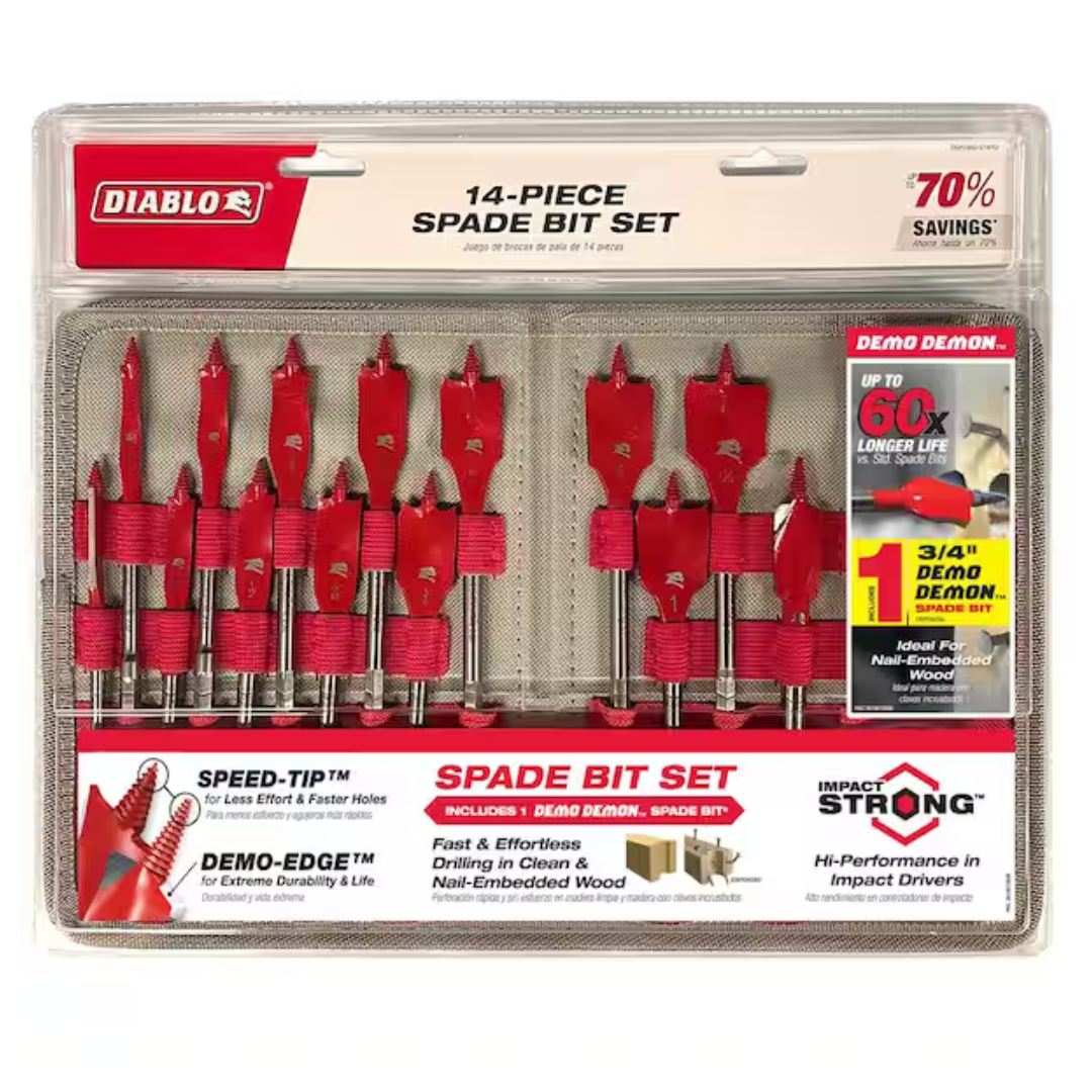 14-Piece Diablo High Speed Steel Spade Bit Set With Pouch