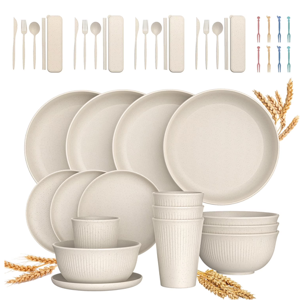48-Piece Wheat Straw Unbreakable Dinnerware Set