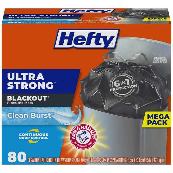 80-Count Hefty Ultra Strong 13 Gallon Trash Bags (Clean Burst)