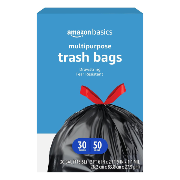 50-Count Amazon Basics Multipurpose Drawstring 30 Gallon Trash Bags