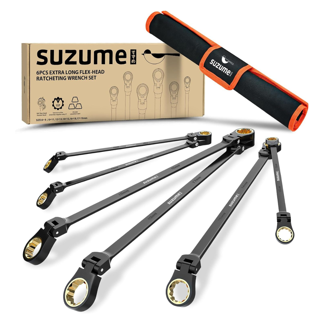 6-Pieces Suzume Extra Long Flex Head Ratcheting Wrench Set
