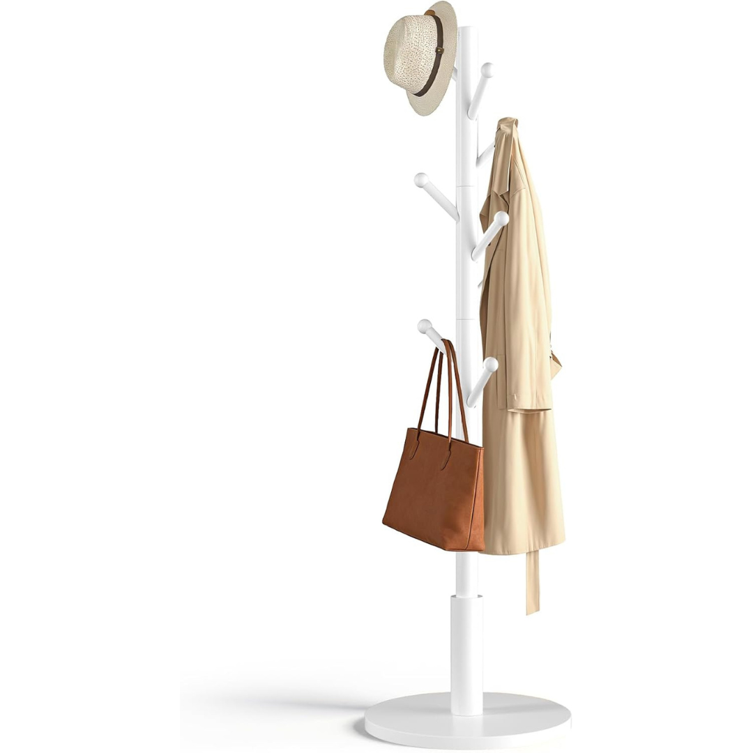 Freestanding Wooden Coat Rack Stand W/ 8 Round-Tip Hooks (Various)