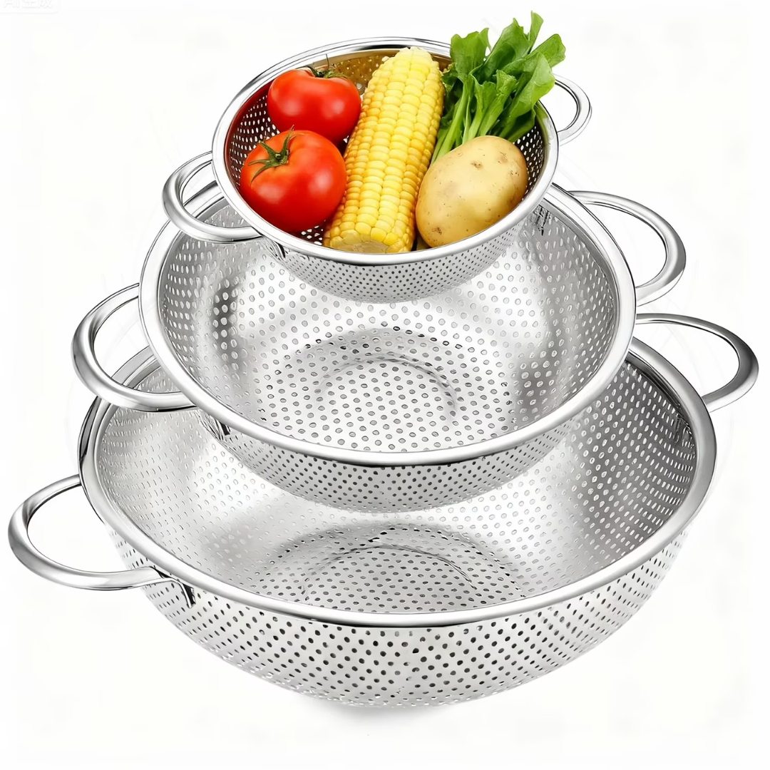 3-Piece 1/3/5 Qt Aokiwo Stainless Steel Colander Set