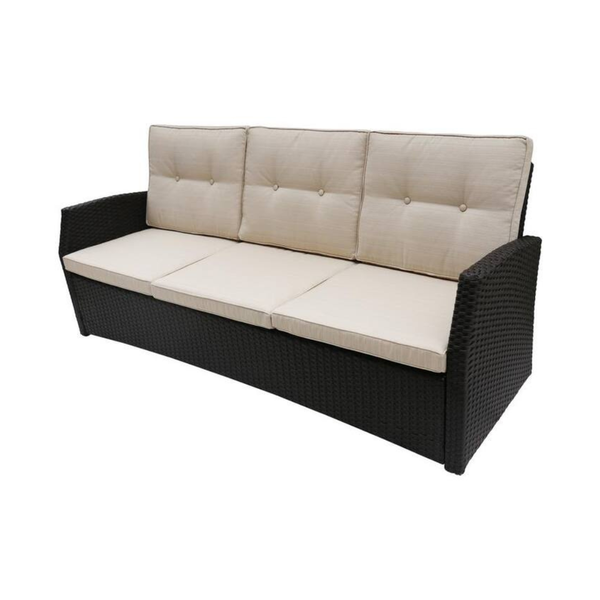 Noble House Sanger Wicker Outdoor Patio Sofa W/ Beige Cushions