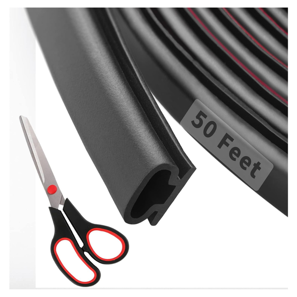 50ft D-Shape Rubber Weather Stripping Door Seal Strip W/ Scissors