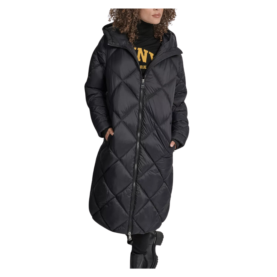DKNY Women's Diamond Quilted Hooded Puffer Coat