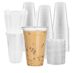 100-Pack 20-Oz Cundao Clear Plastic Cups With Lids & Straws