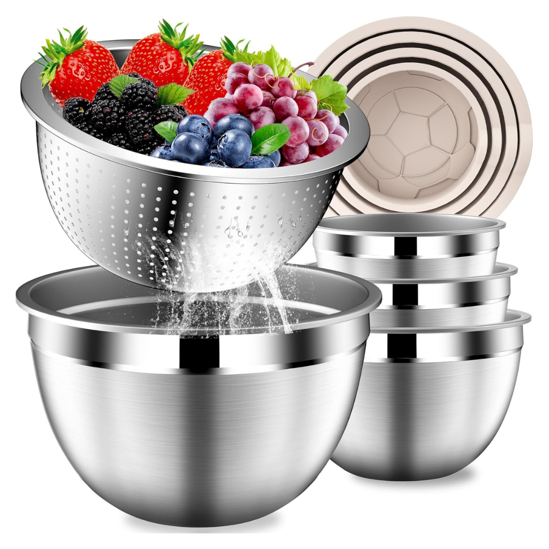 5-Piece Stainless Steel Mixing Bowls With Lids & Strainer