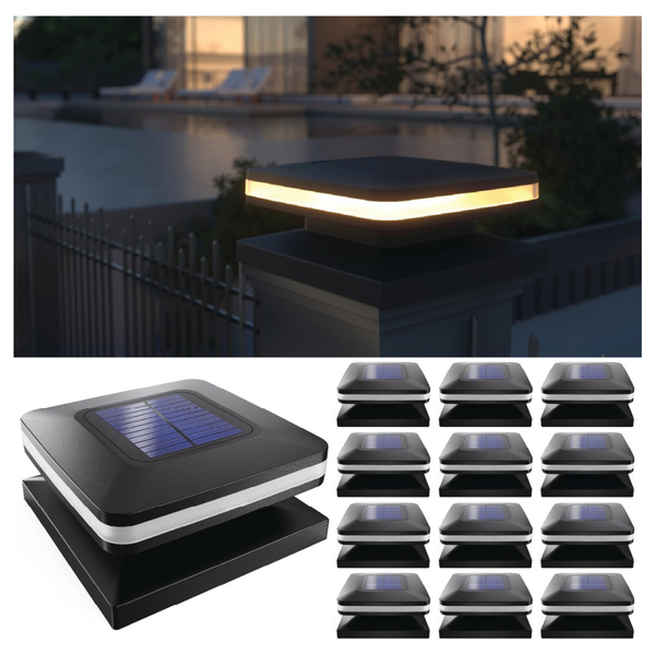12-Pack Black Square Outdoor Landscape Solar Post Lights