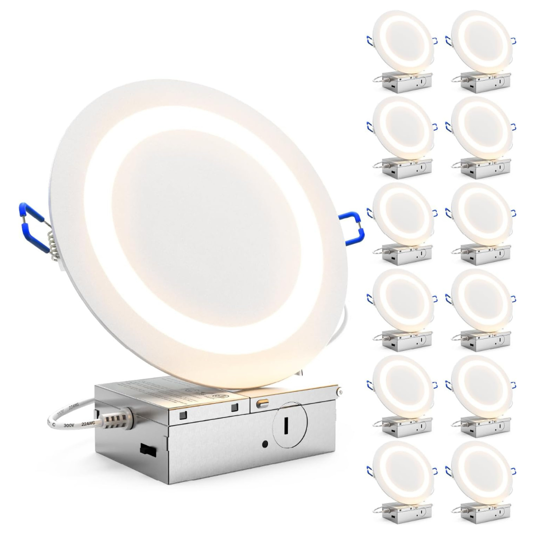 12-Pack Sunco 6'' LED Slim Canless Recessed Lights
