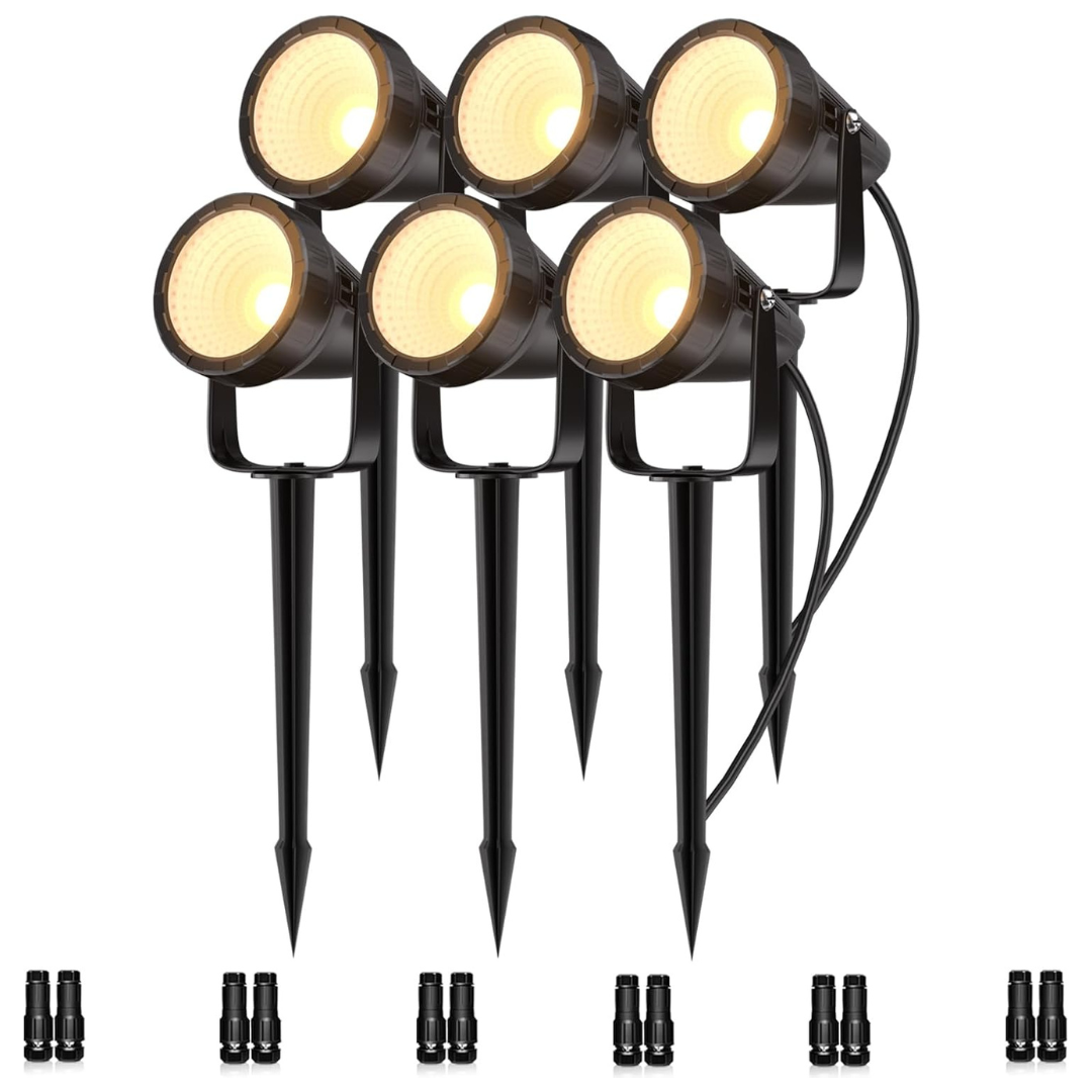 6-Pack Outdoor Spot Landscape Lights W/ Connectors & Transformer