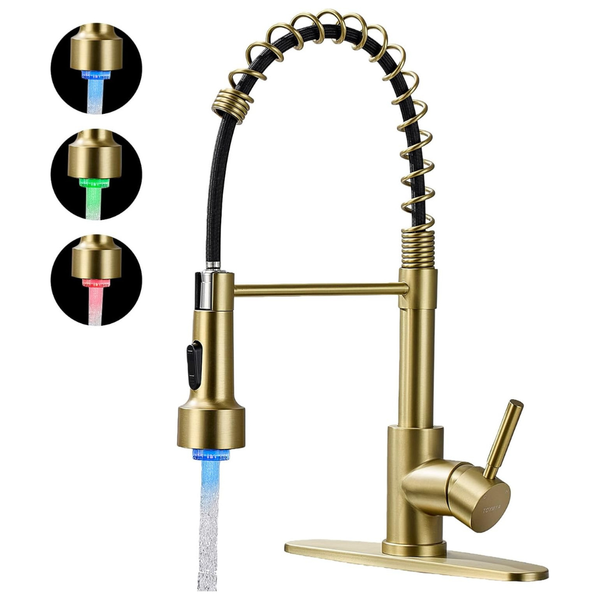 Toywia LED Gold Kitchen Faucets With Pull Down Sprayer