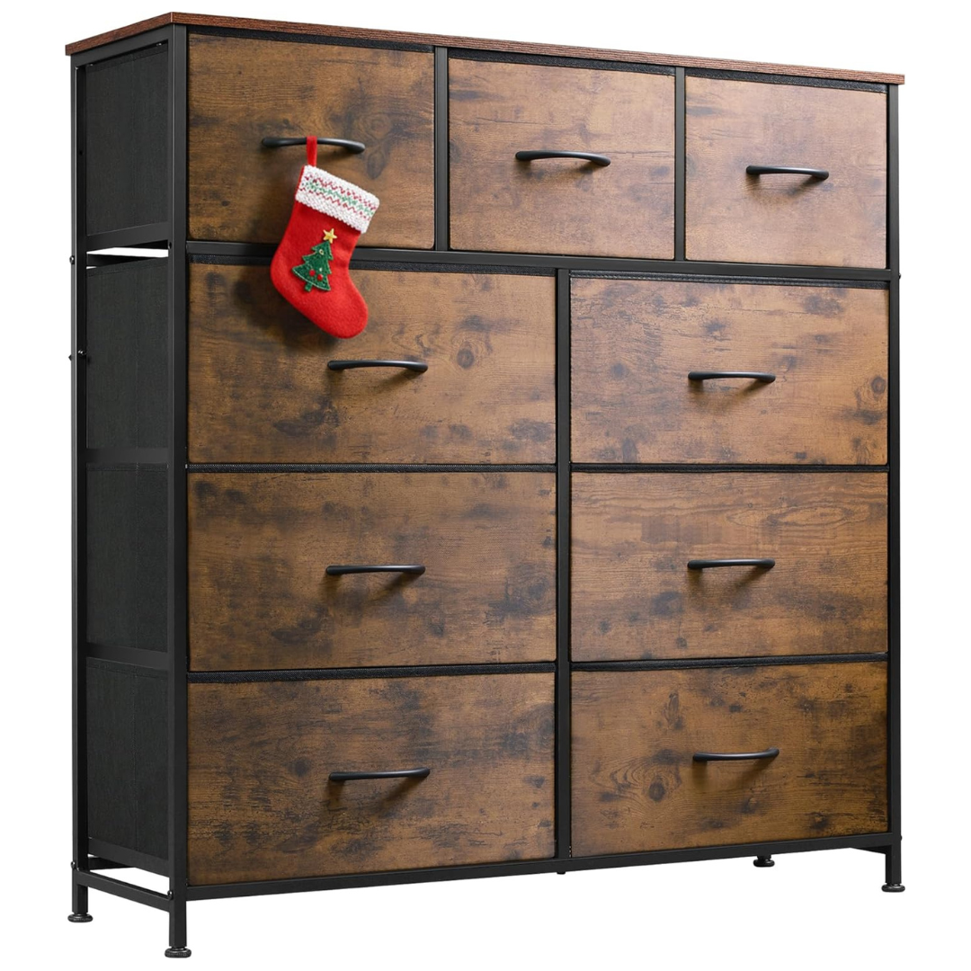 9-Drawer Tall Fabric Dresser w/ Steel Frame & Wood Top (2 Color)