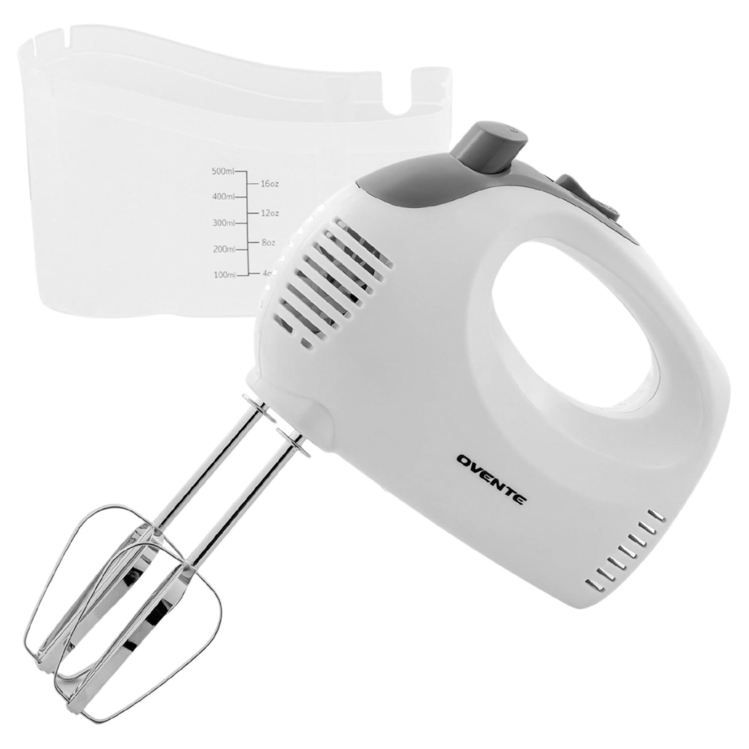 Ovente Portable 5 Speed Electric Hand Mixer W/ Whisk Beater Attachments