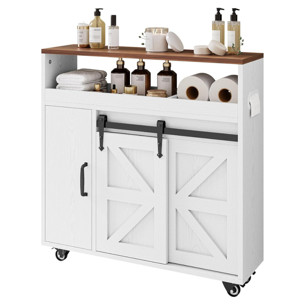 Adjustable Slim Toilet Paper Cabinet With 4 Rolling Wheels