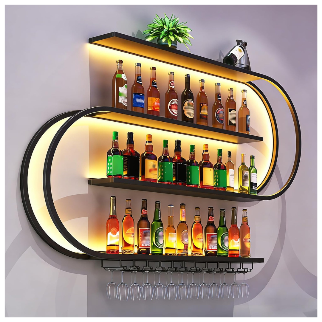 4-Tier Wall Mounted 47" LED Wine Rack
