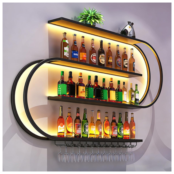 4-Tier Wall Mounted 47" LED Wine Rack