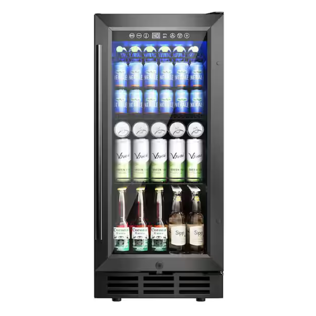 EUHOMY 15" Single Zone 130-Cans Freestanding/Built-in Beverage And Wine Cooler