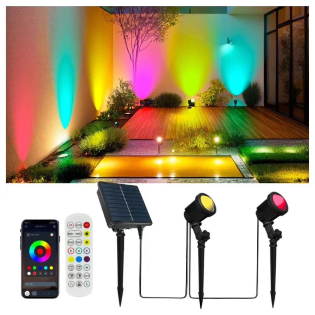 2-Pack Smart Solar Low-Voltage Landscape Spotlights