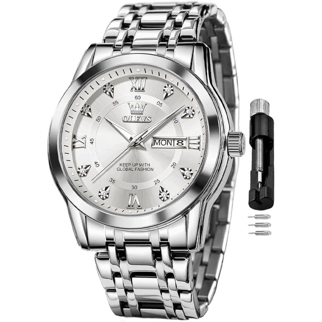 Men's Waterproof Analog Quartz Watch W/ Diamond Dial & Date Display (Various)