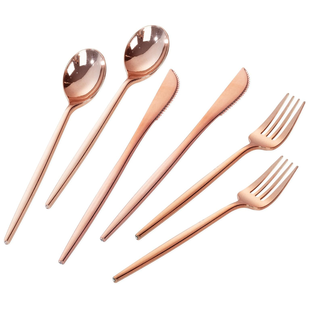 300-Pieces Rose Gold Disposable Plastic Silverware Set