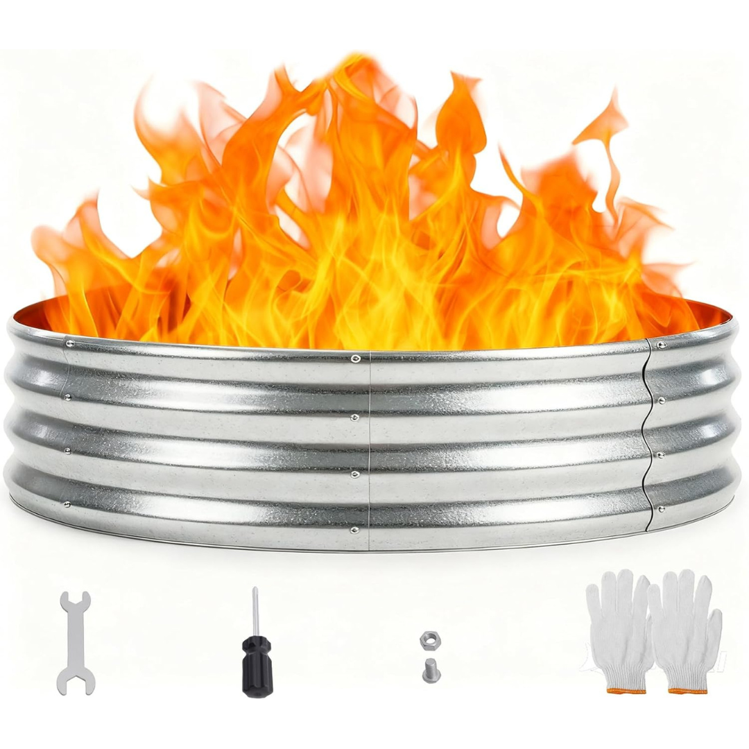 5Ft Heavy-Duty Galvanized Steel Round Fire Ring Pit