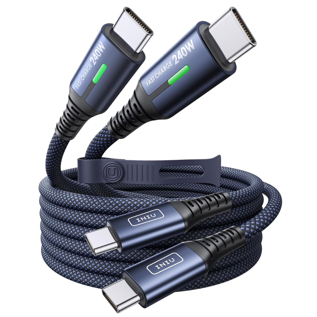 2-Pack (6.6ft + 6.6ft) 240W Fast Charging USB-C To USB-C Cable (2 Colors)