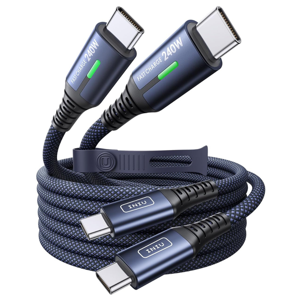 2-Pack (6.6ft + 6.6ft) 240W Fast Charging USB-C To USB-C Cable (2 Colors)